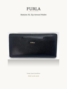 Furla Babylon Black Leather Zip Around XL Continental Wallet Great Condition